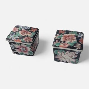 Antique Floral Chinese Cloisonne Trinket Boxes (Set Of 2)